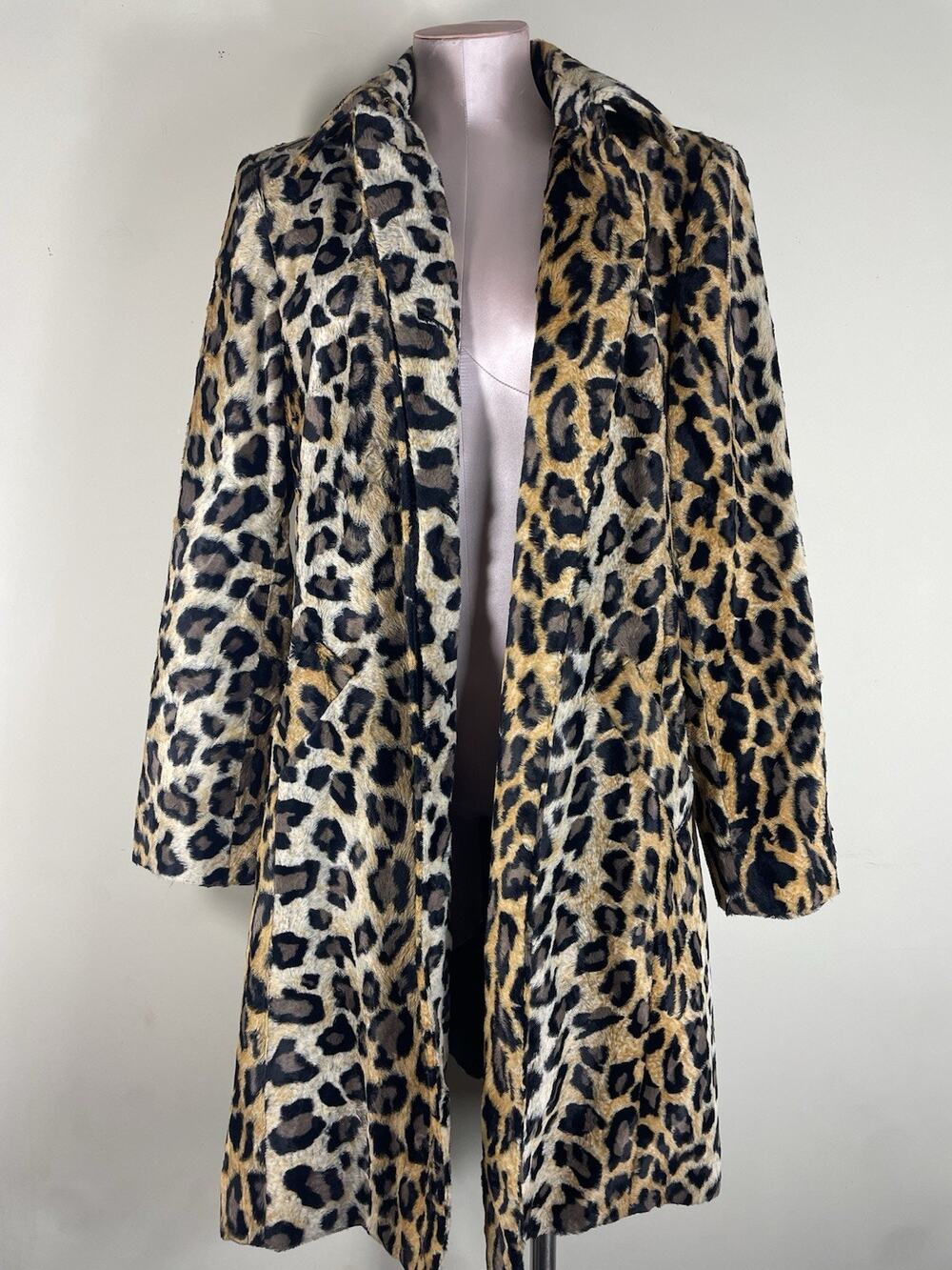 Vintage Gallery Leopard Coat Jacket Women's L Animal Print Mob Wife 80s 90s EUC